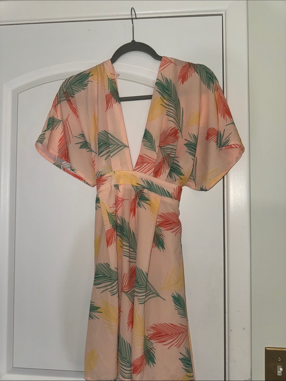 Amazon Pink Tropical Print Mini Dress with Green and Yellow Leaves